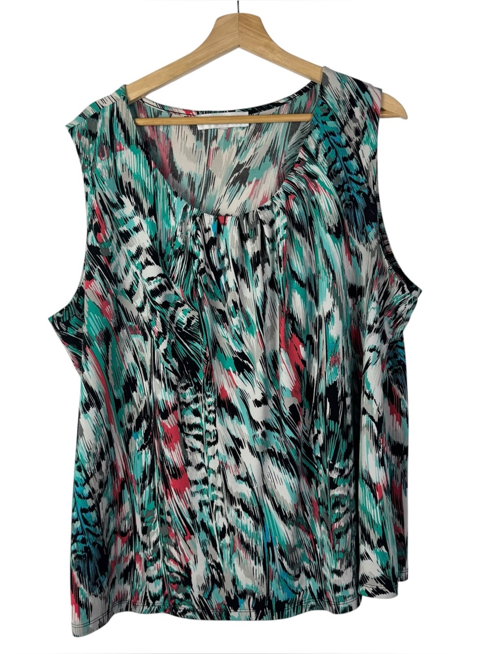 Jones Studio Aqua Blue Printed Stretch Sleeveless Blouse 1X